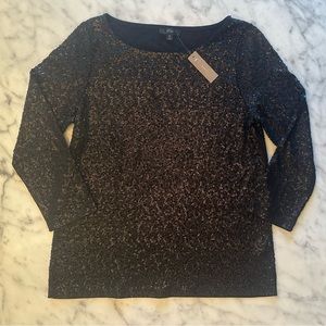 J. Crew Black Beaded Boatneck Top - Women’s Medium